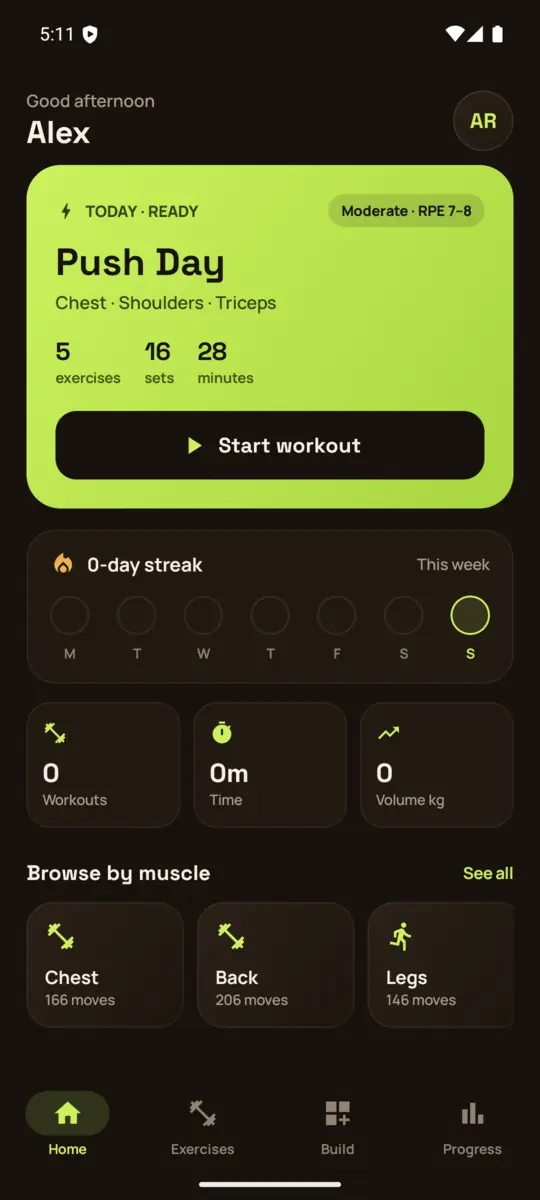 GetFit home screen